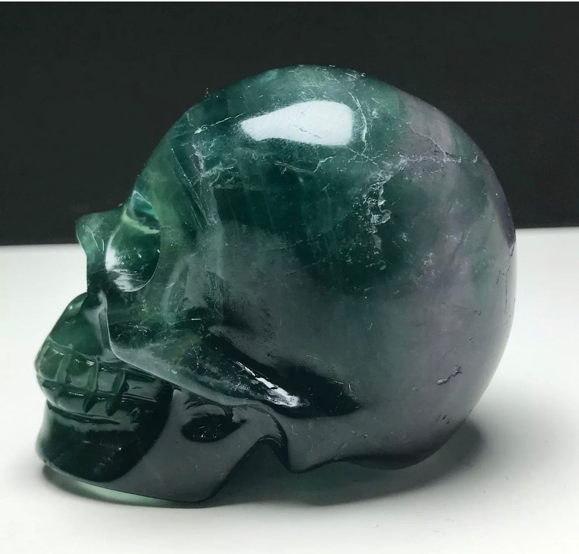 Fluorite gemstone. Hand-carved. Exquisite Skull