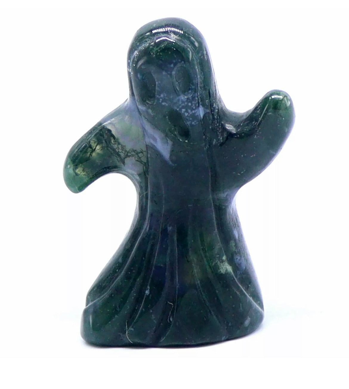 Natural Moss Agate gemstone carved Ghost