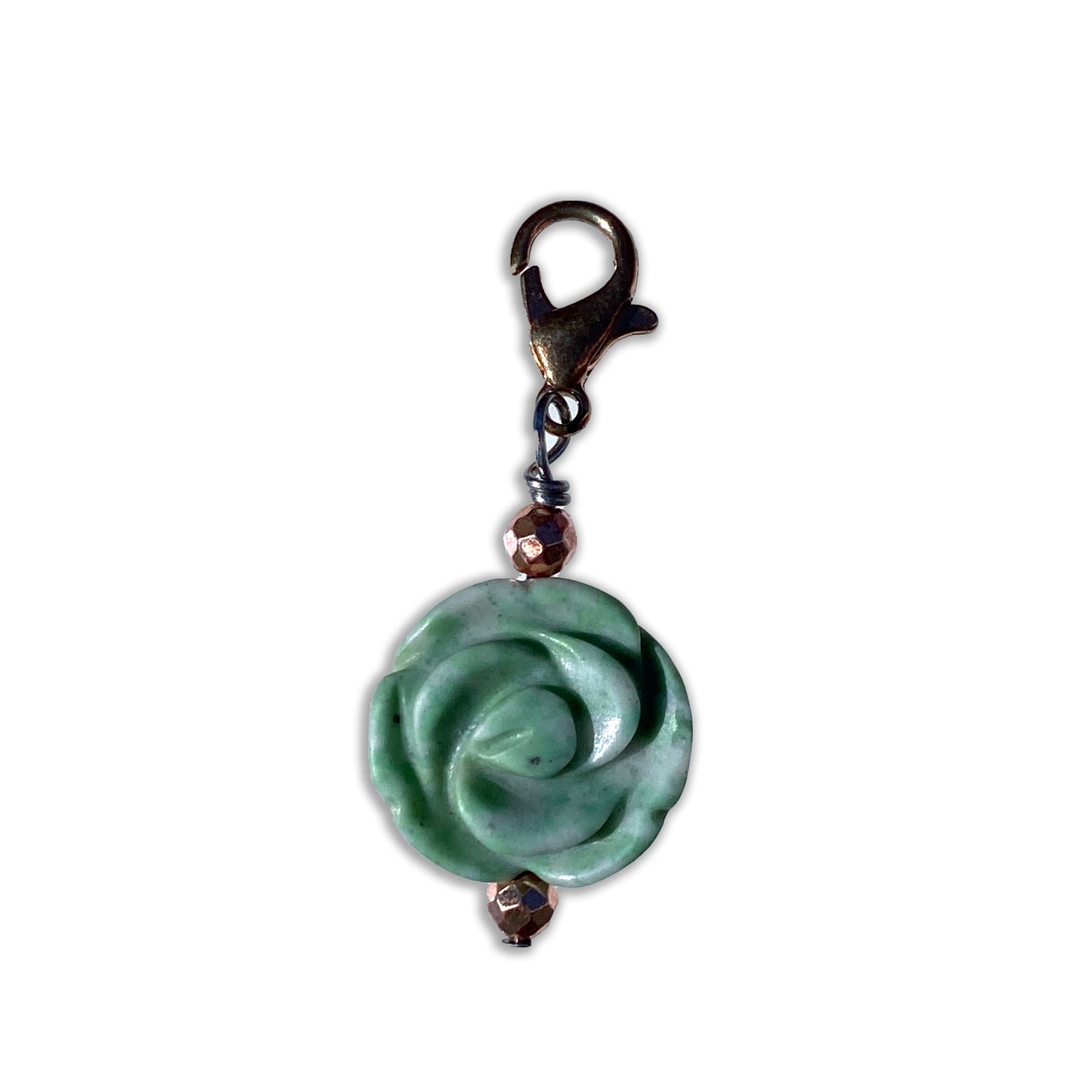 Green Jasper gemstone Rose and rose hematite pet charm