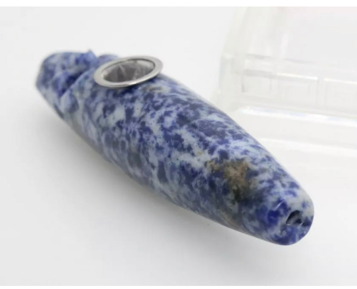 Blue Dot Jasper gemstone skull pipe