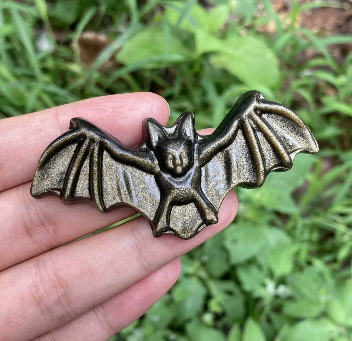 Natural Gold Obsidian gemstone carved Bat