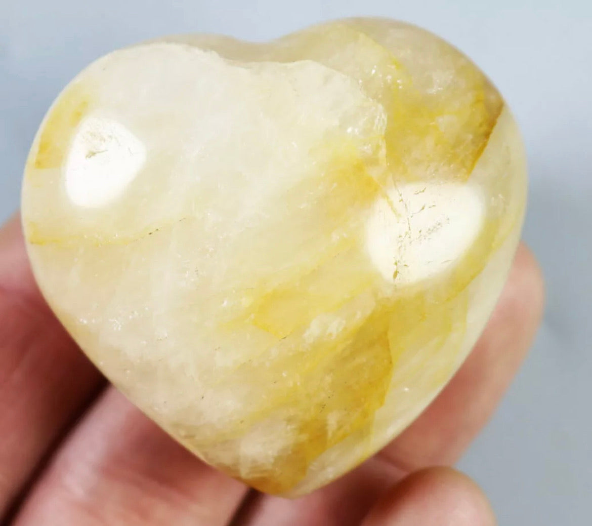 NATURAL Yellow PHANTOM MULTI-INCLUSIONS Rainbow CRYSTAL Heart Palm Stone