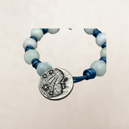 Aquamarine gemstone knotted Leather Bracelet