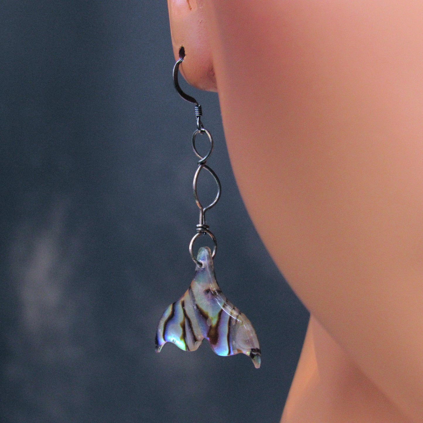 Mermaid Tail Ablaone Earrings on Oxidized Sterling Silver