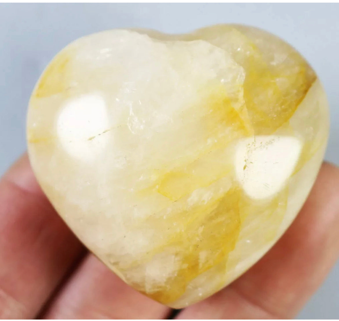 NATURAL Yellow PHANTOM MULTI-INCLUSIONS Rainbow CRYSTAL Heart Palm Stone