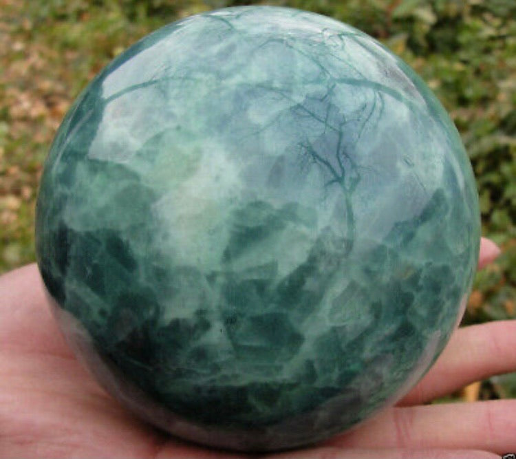 Fluorite Gemstone crystal Glow In The Dark Stone sphere with stand