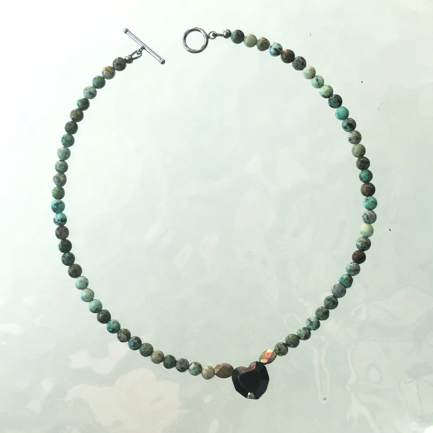 African Tourquoise and Onyx Heart Necklace