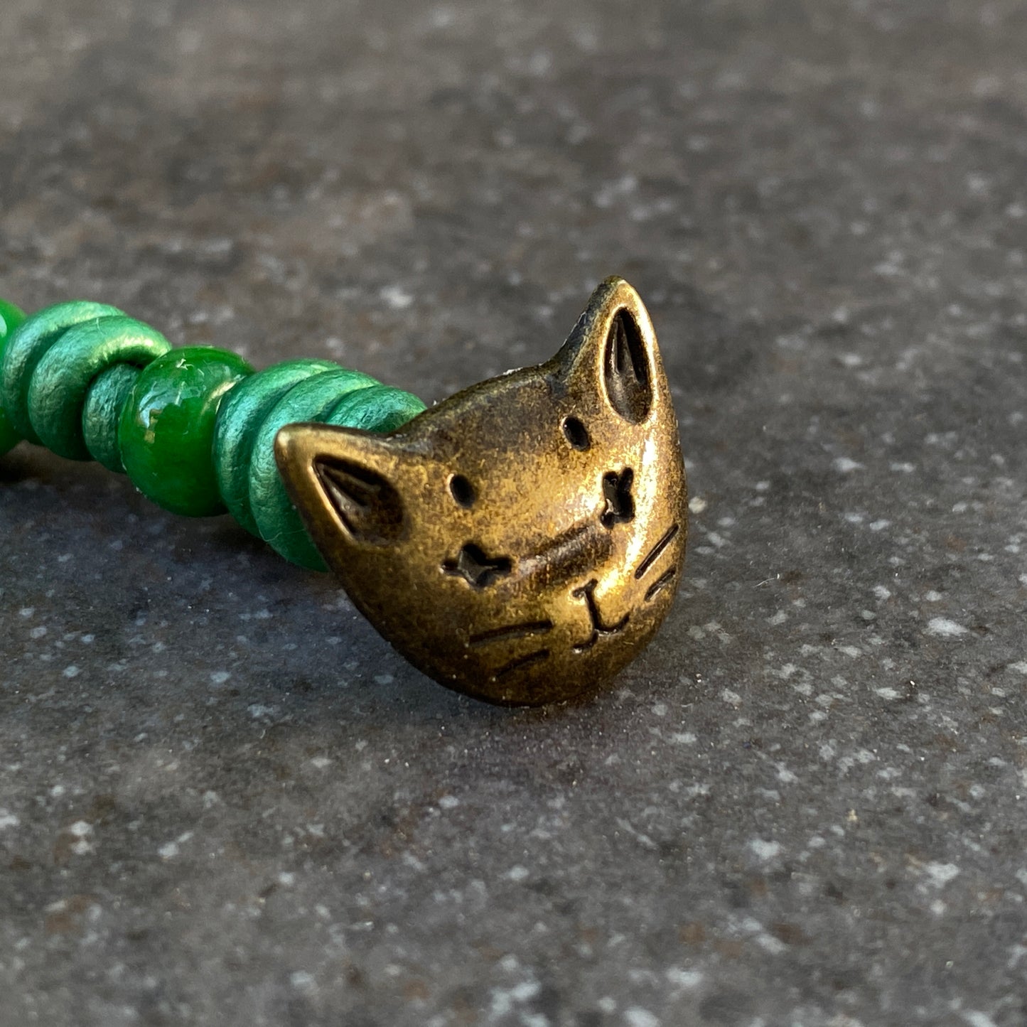 Hand knotted Jade gemstone on green Leather Bracelet