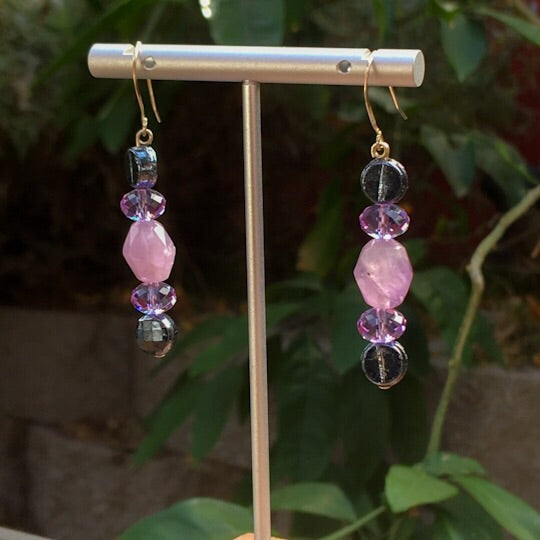 Lavender Quartz Gemstone and Swarvoski Crystal Earrings