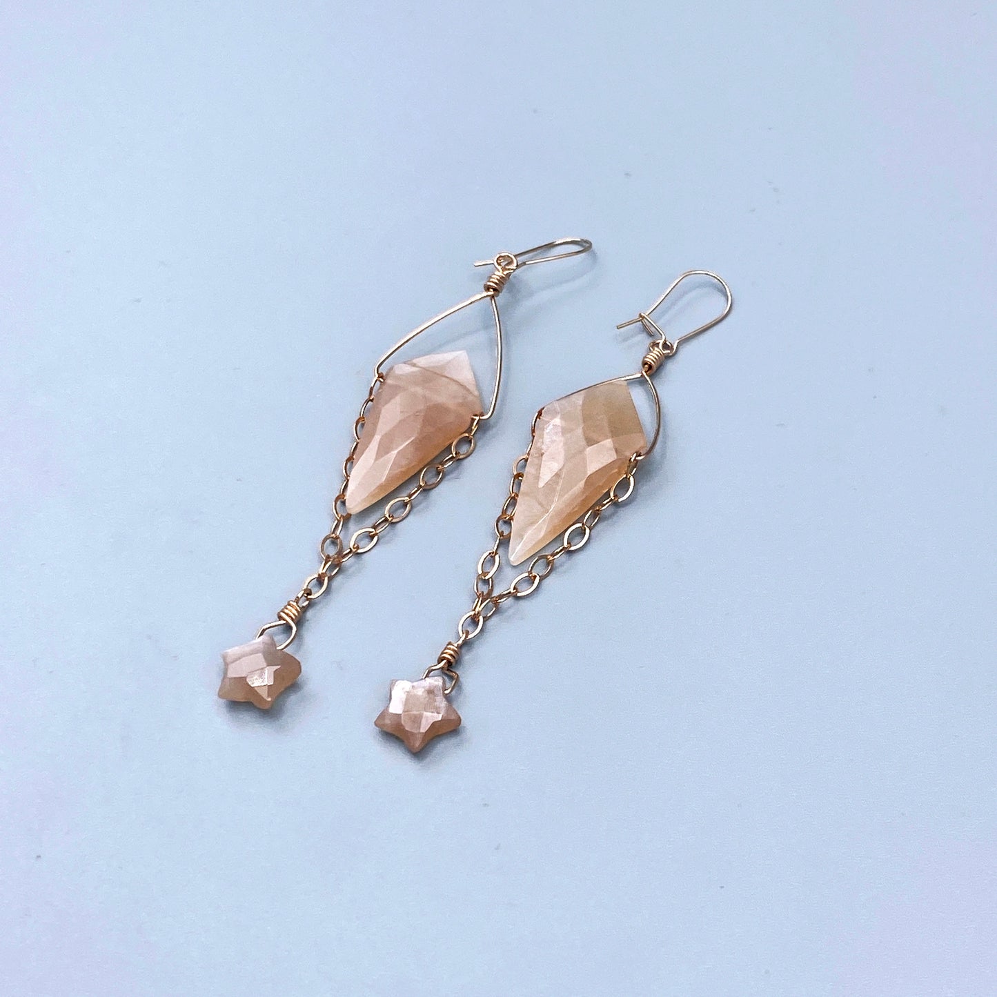 Peach Moonstones Gemstone Star w/ 14 kt Rose GF earrings