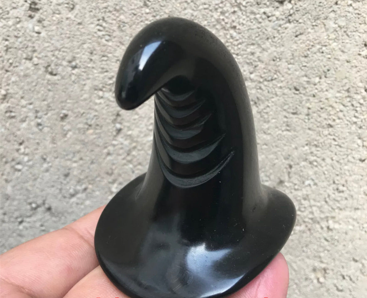 Natural Black Obsidian gemstone Witch Hat