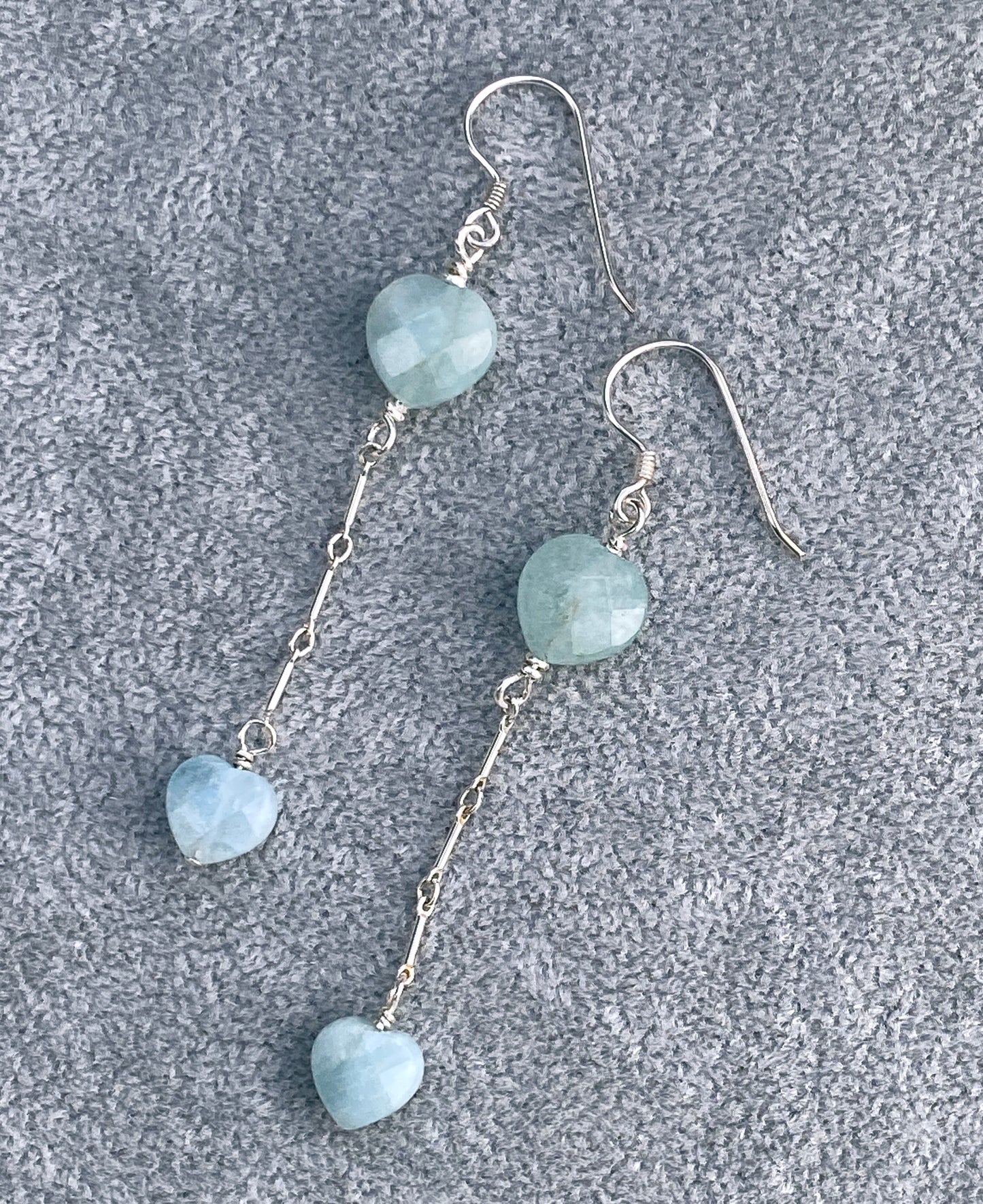 Aquamarine gemstone Heart Dangle Earrings