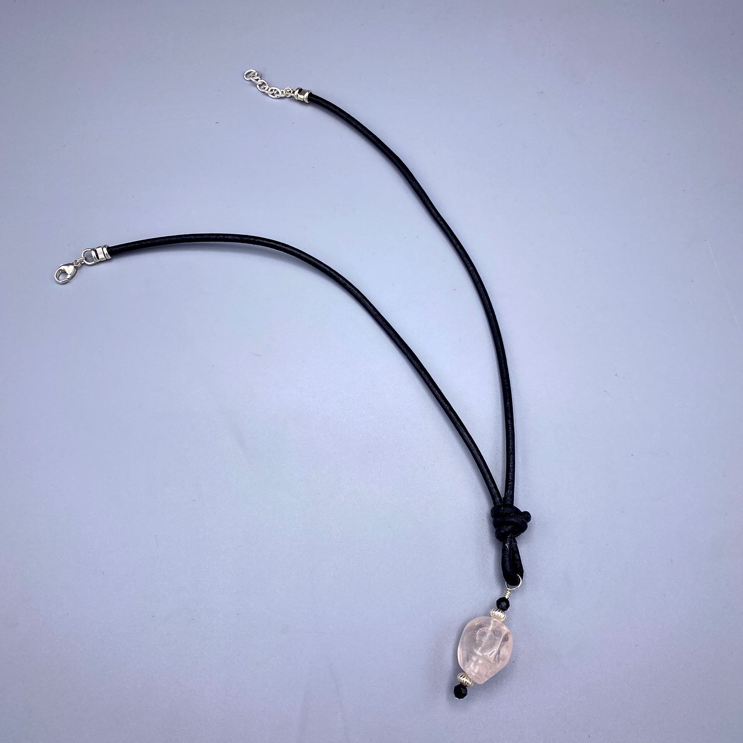 Leather and Gemstone Skull necklaces with Sterling Silver