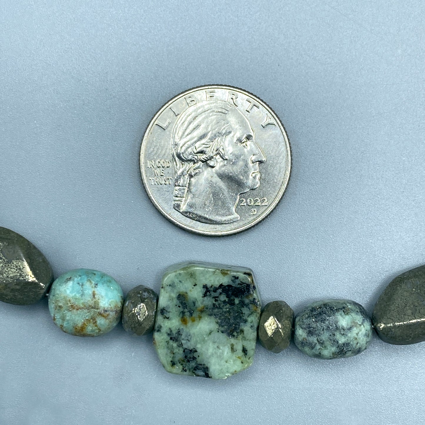 African Turquoise and Pyrite gemstone Necklace