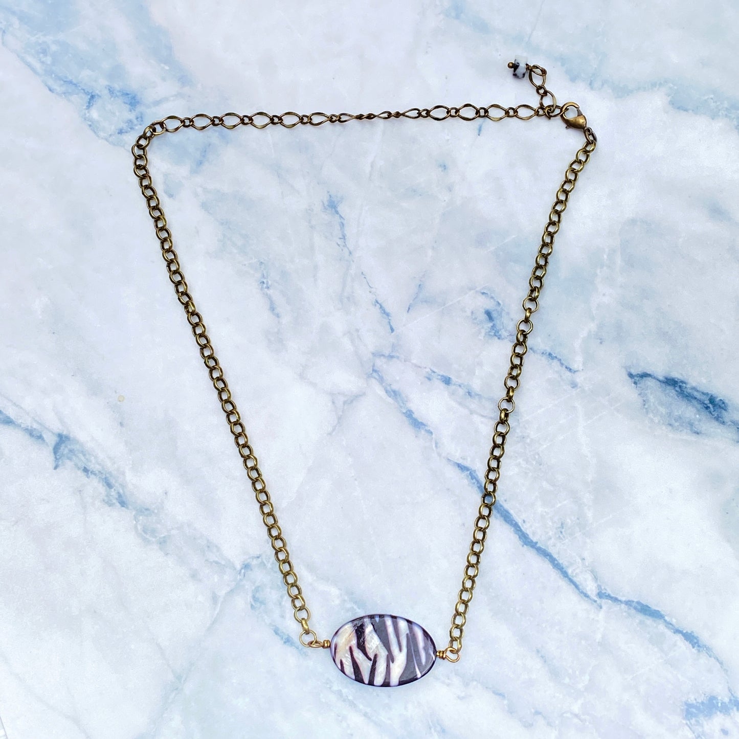 Zebra Print Mother of Pearl Choker/Necklace
