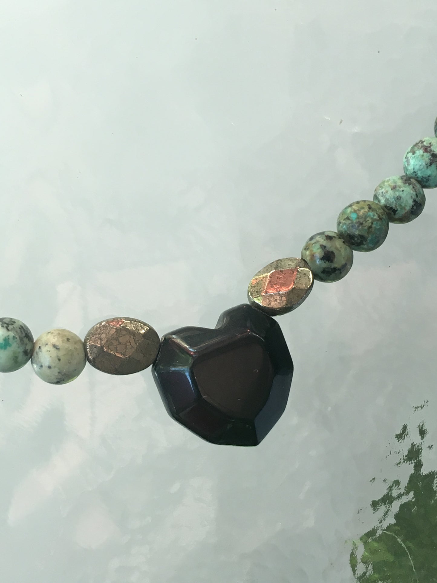 African Tourquoise and Onyx Heart Necklace