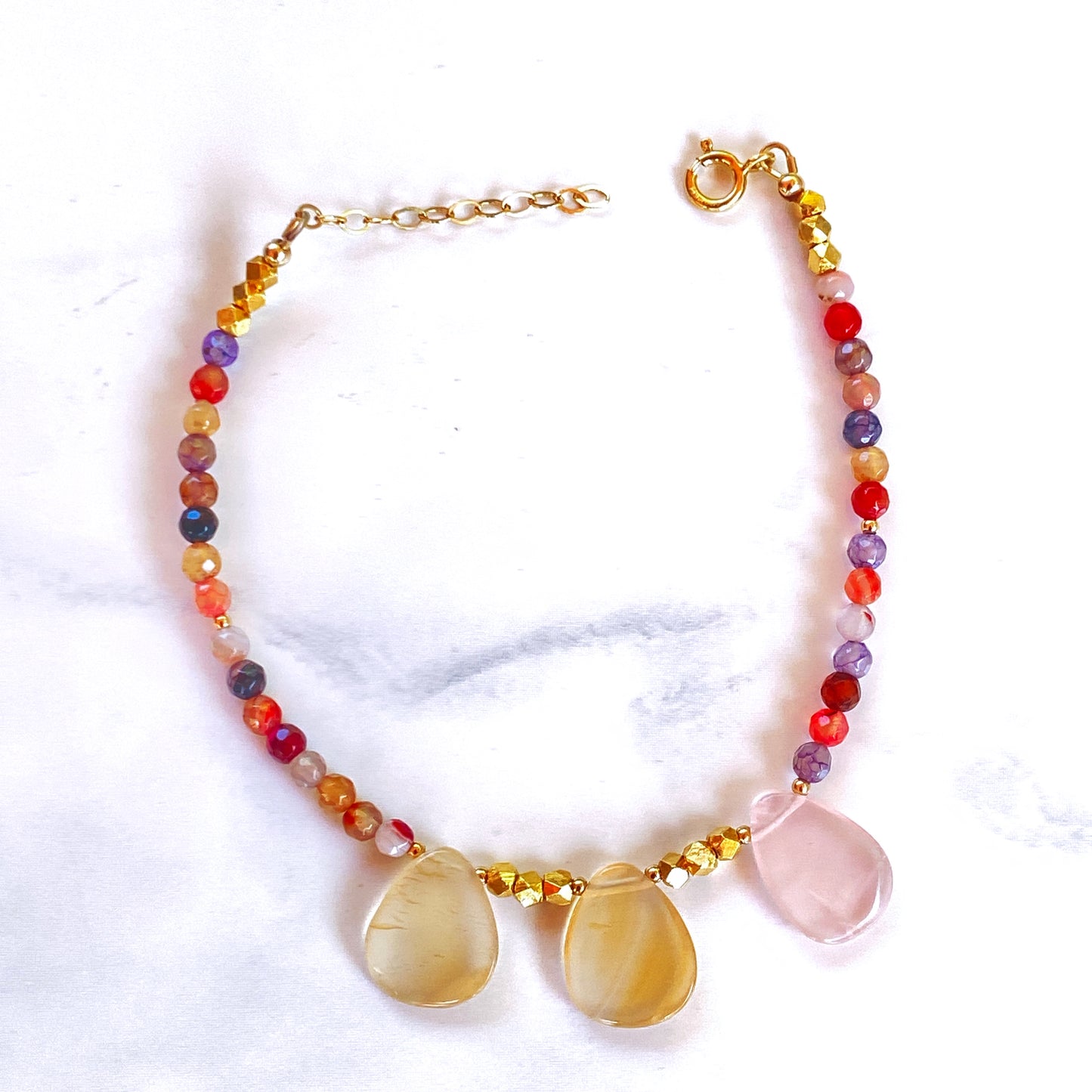Mixed color agates gemstone anklet 14kt Gold Fill beads and chain