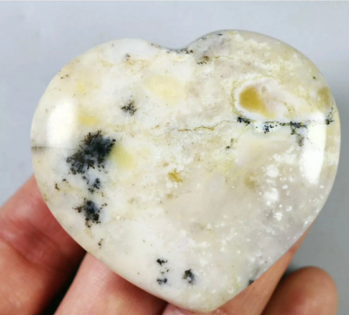 NATURAL Opal with aquatic plant QUARTZ CRYSTAL Polished Love Heart-Madagascar
