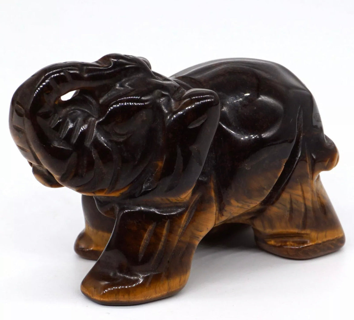 Natural Yellow Tiger Eye Gemstone Hand-Carved Elephant Gift