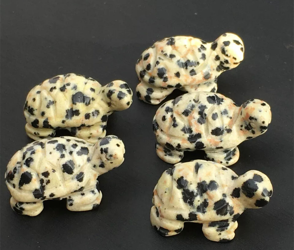 Natural Dalmatian Jasper gemstone carved turtle Figurine