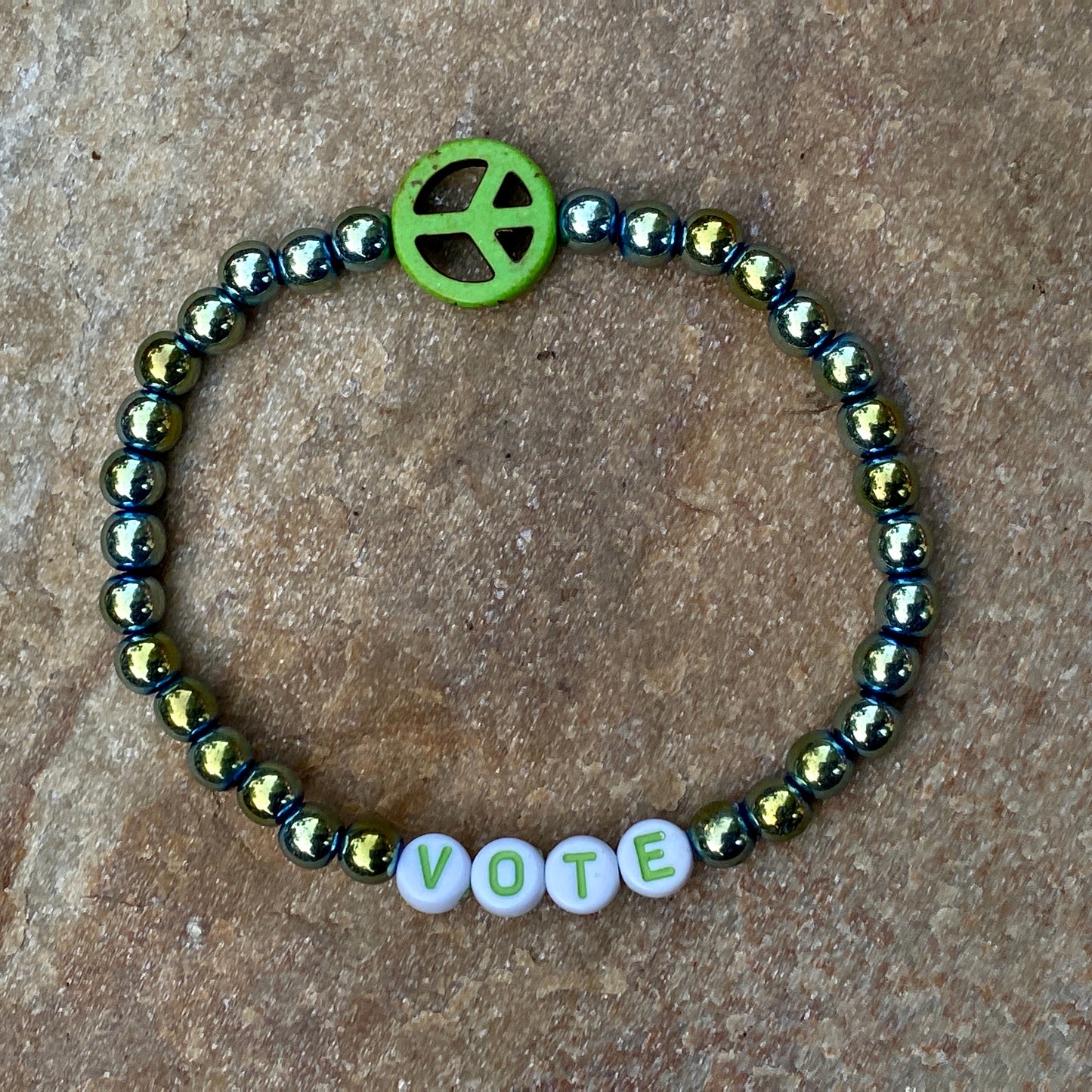 Unisex Green Hematite Gemstone VOTE bracelets