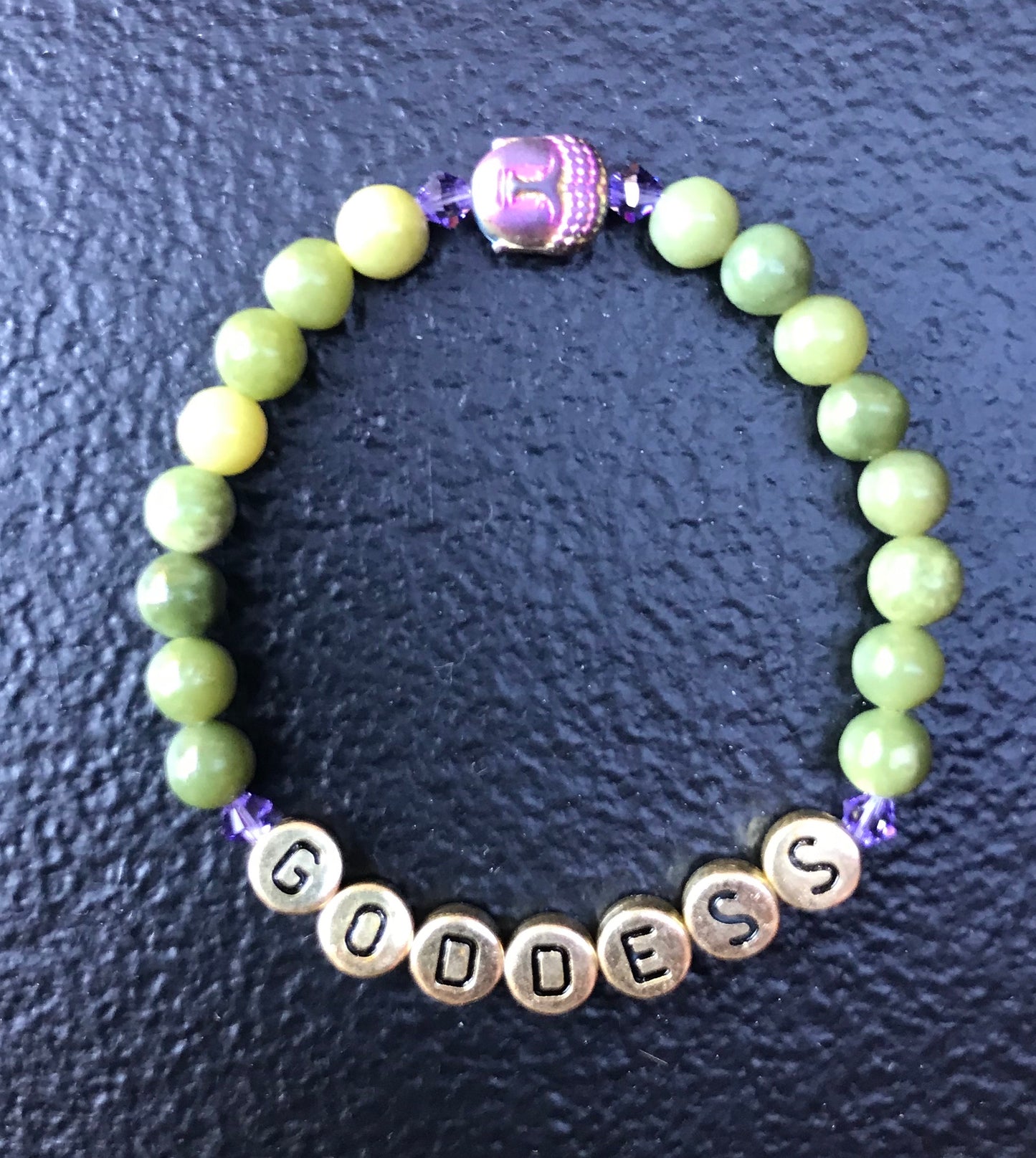 Goddess bracelet with Canada jade, hematite, Swarovski crystal