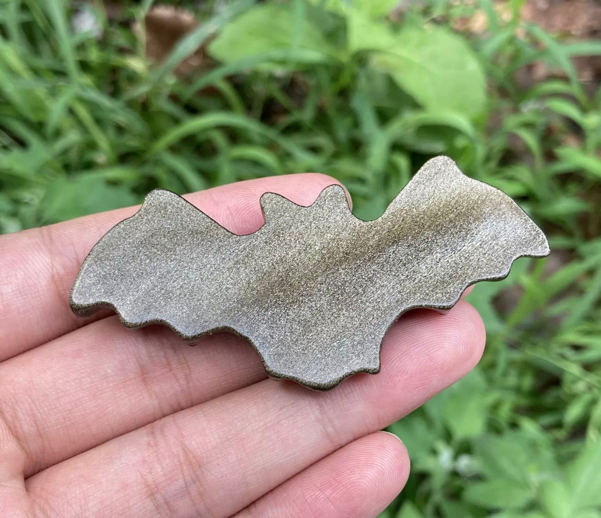 Natural Gold Obsidian gemstone carved Bat