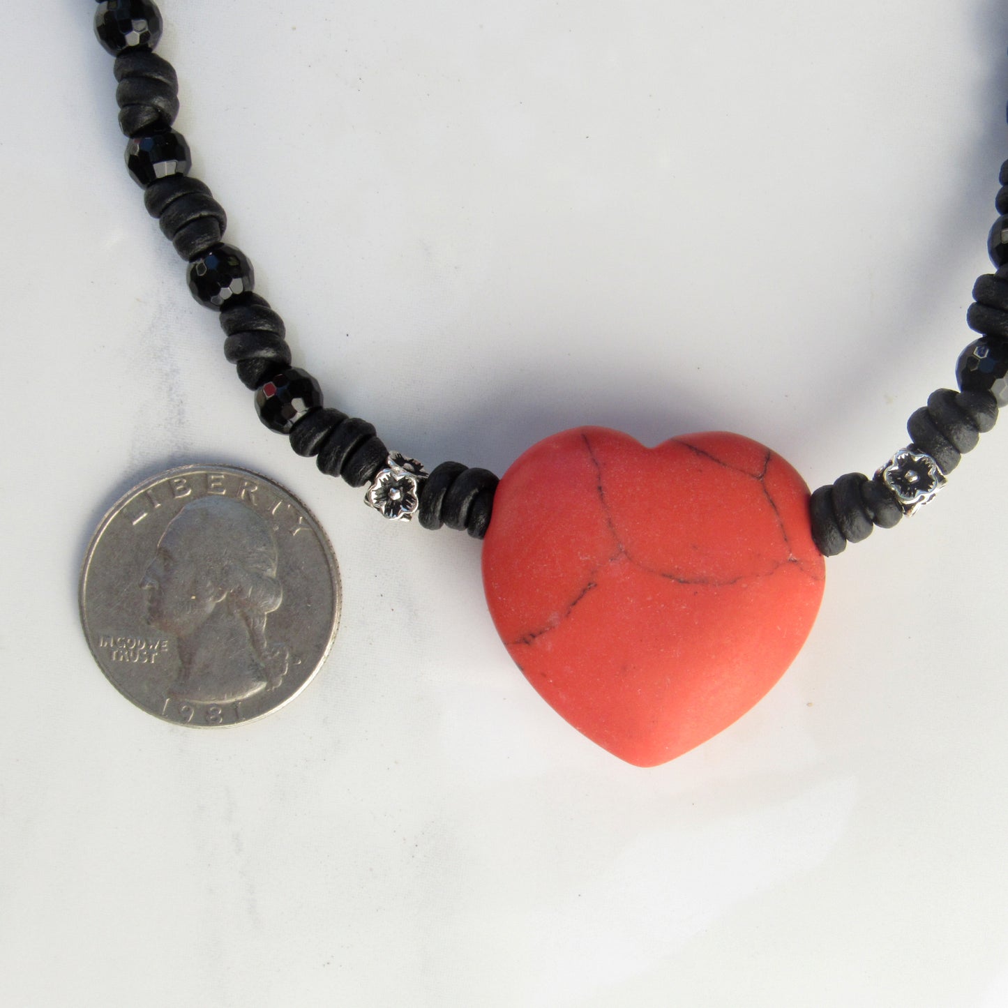 Red Gemstone Heart Choker Leather Necklace