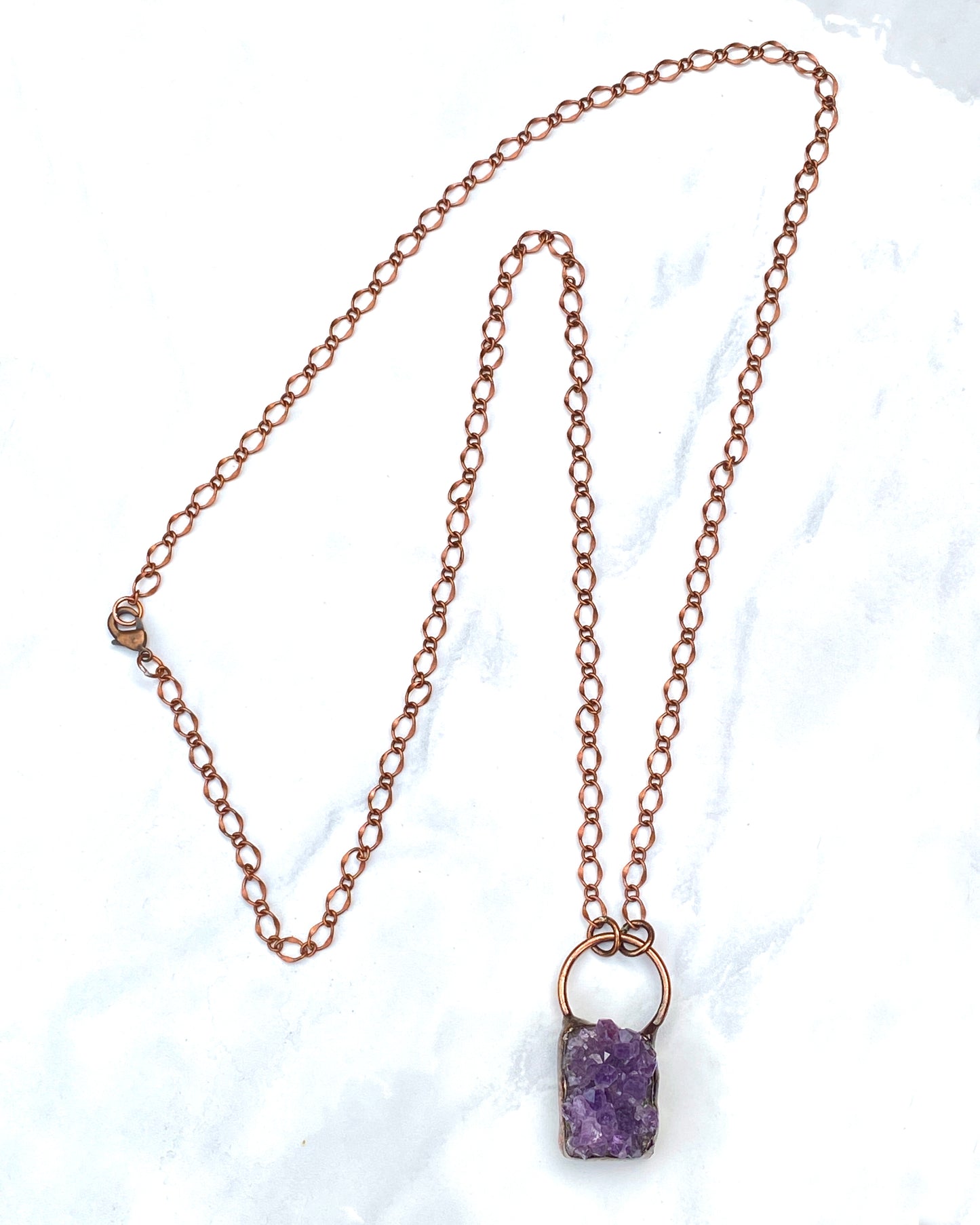 Amethyst and copper long necklace