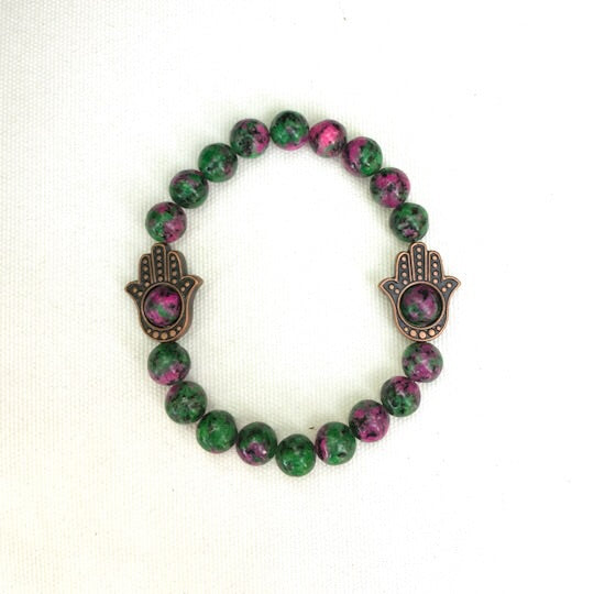 Women's Various Gemstone & Copper Hamsa Bracelet