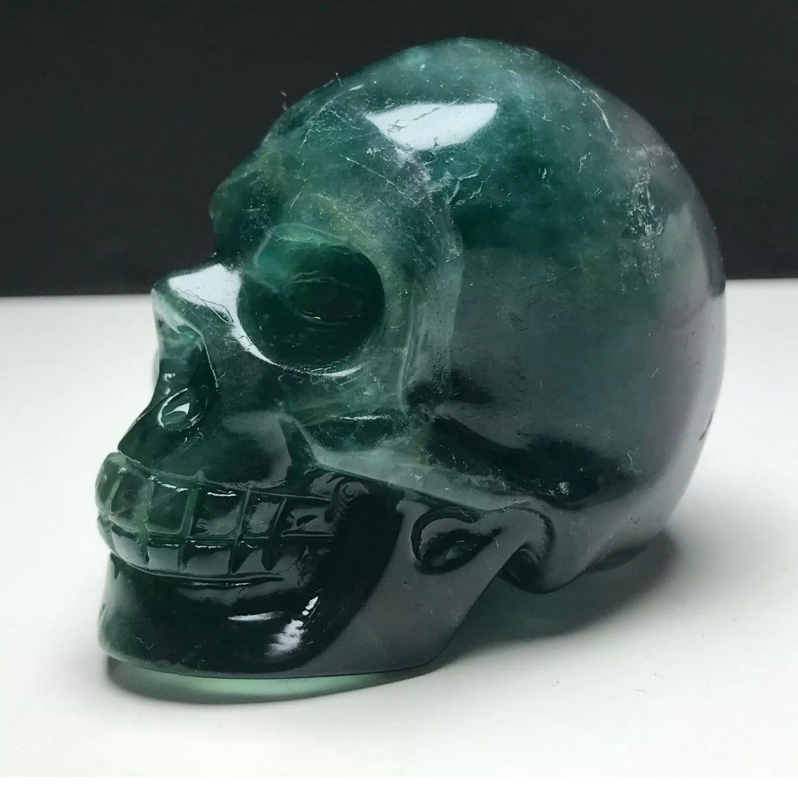 Fluorite gemstone. Hand-carved. Exquisite Skull