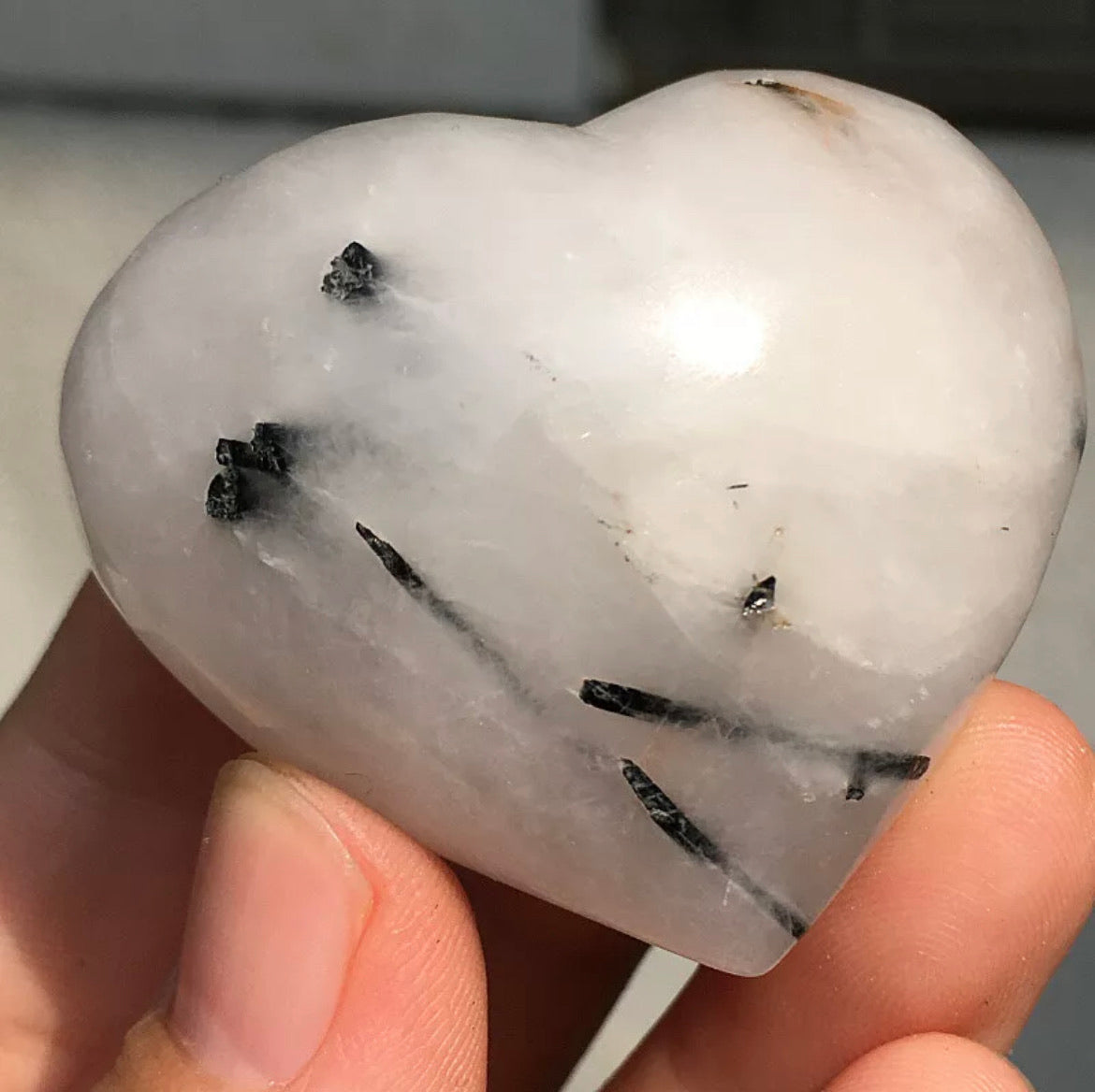 Natural tourmaline Quartz crystal carved heart