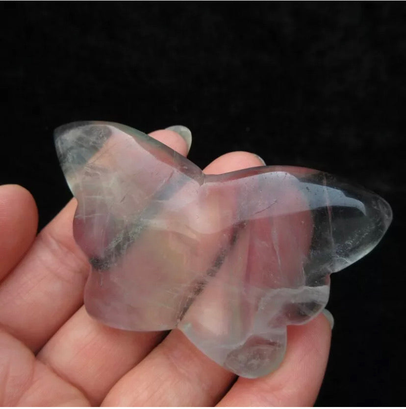 Natural Transparent green fluorite gemstone crystal Hand-carved butterfly