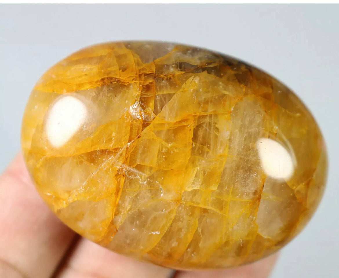 NATURAL Yellow FIRE QUARTZ Hematoid Palm Stone -Madagascar