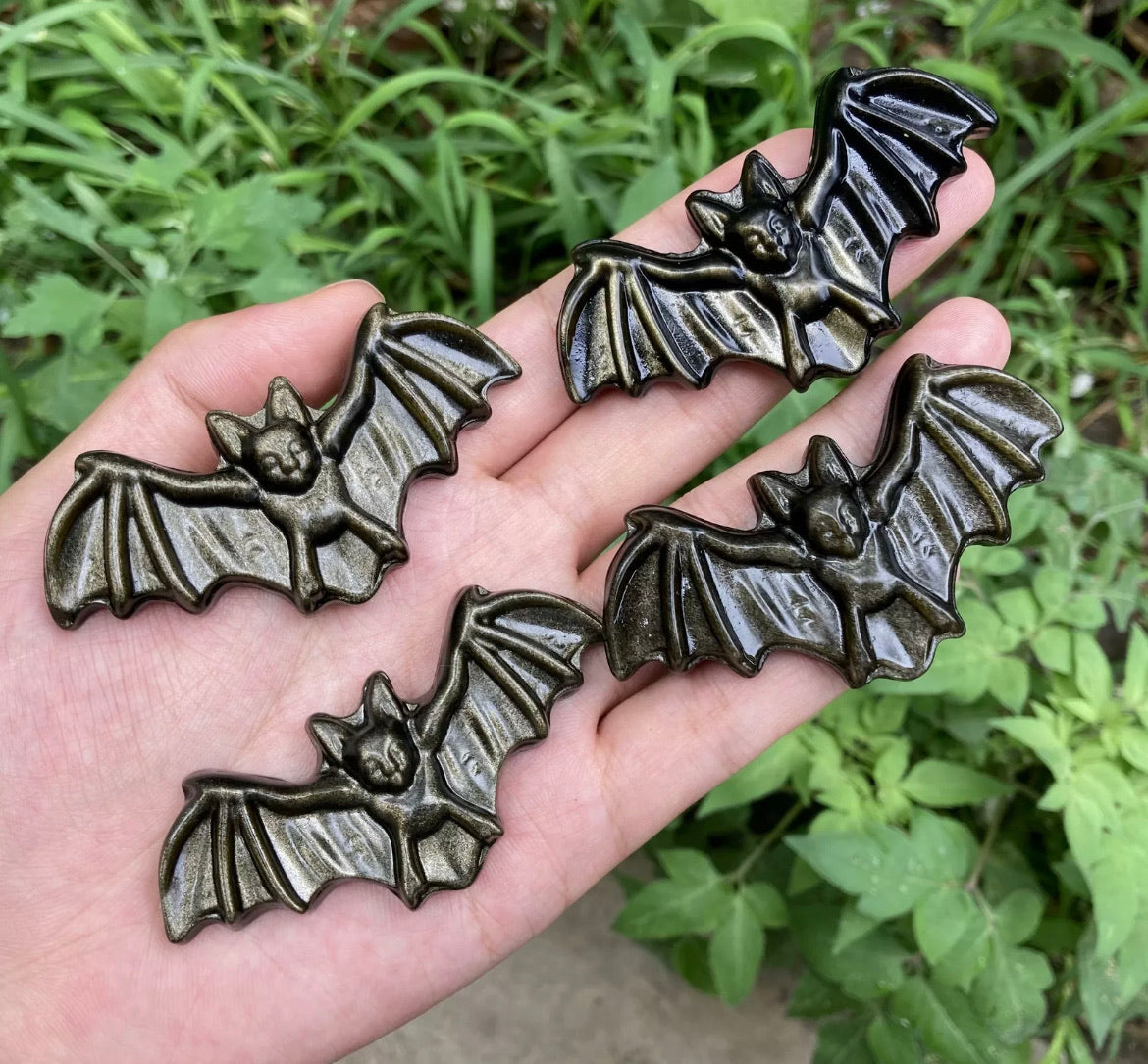 Natural Gold Obsidian gemstone carved Bat