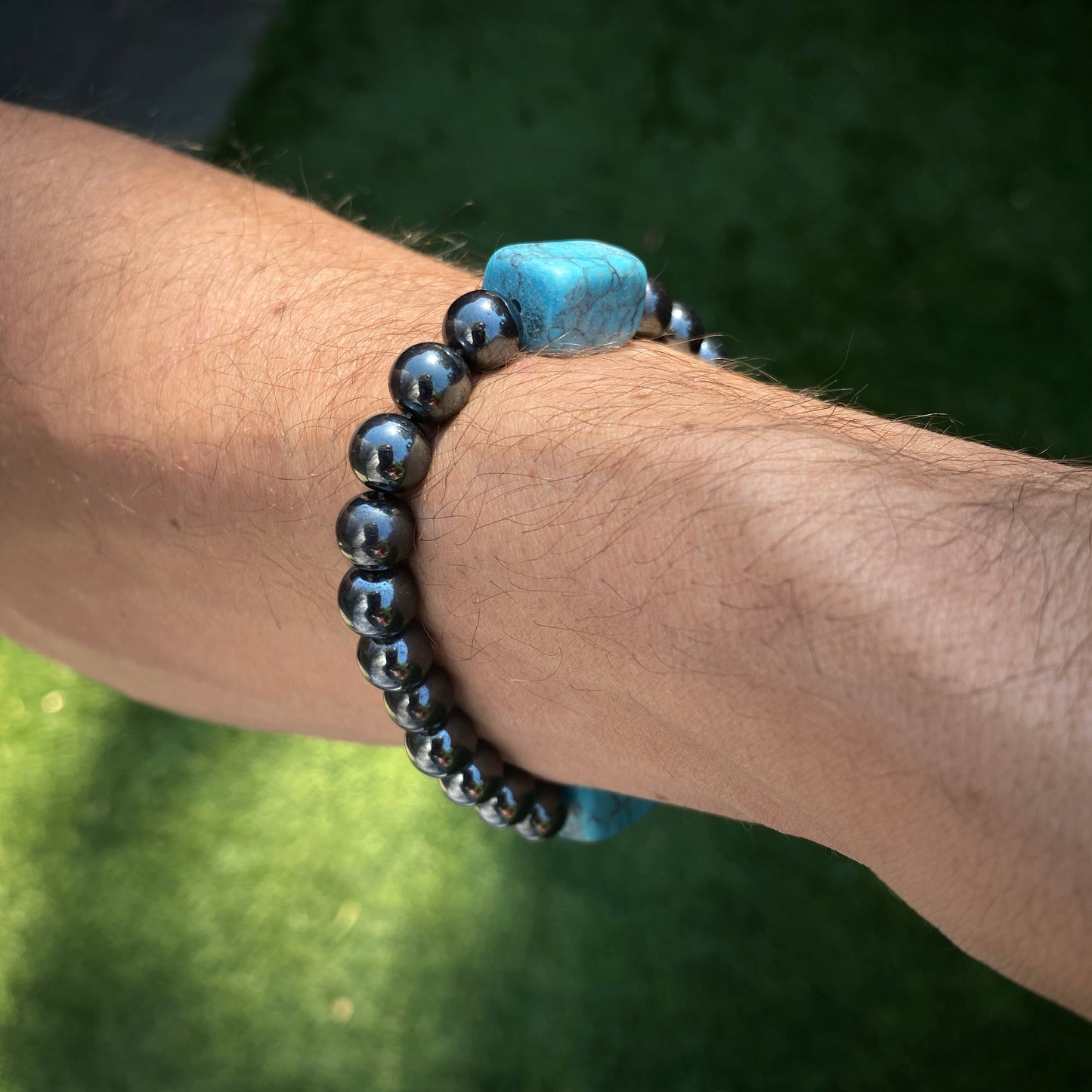 Men's Hematite and Turquoise howlite Gemstone bracelet
