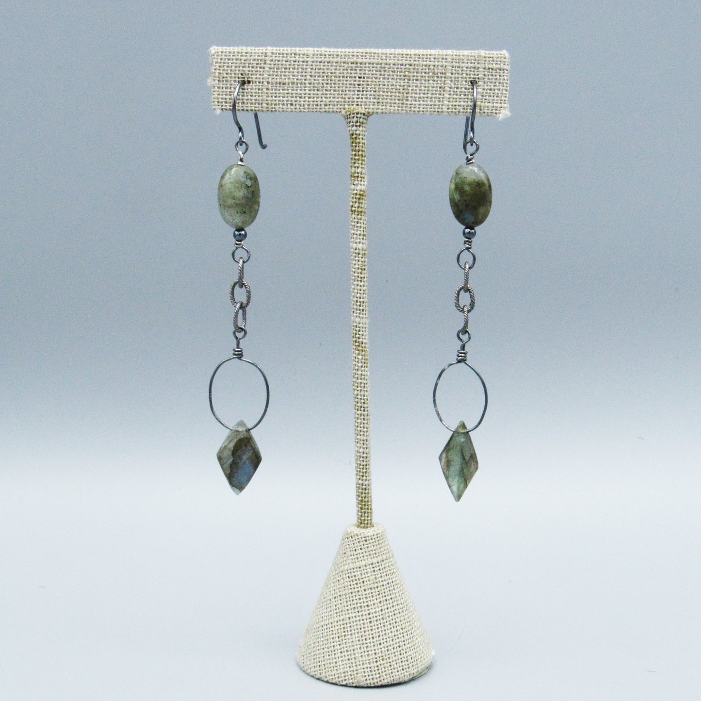 Labradorite and Oxidized Sterling Silver Chain Drop Earrings