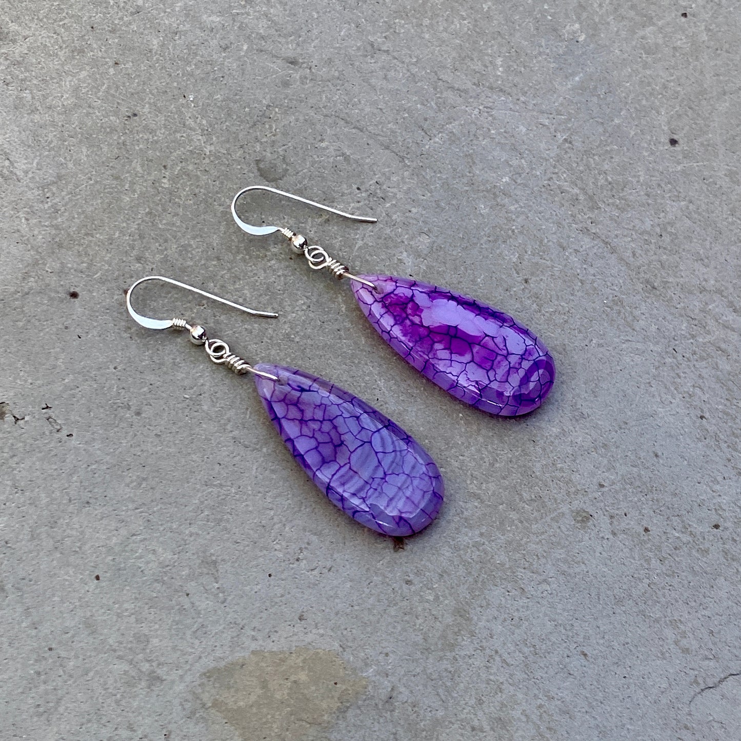 Purple Dragon’s Vein Fire Agate & Sterling Silver Earrings