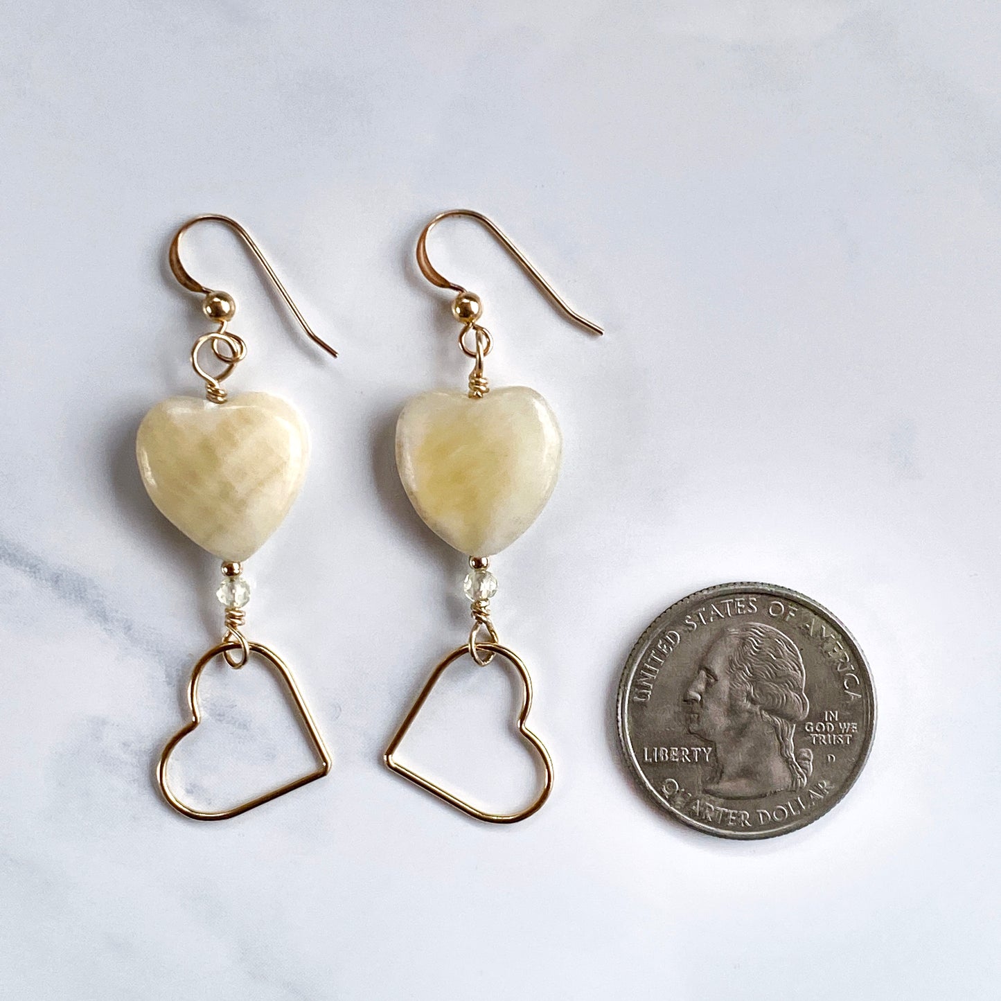 Yellow Topaz gemsotne and gold Heart Earrings