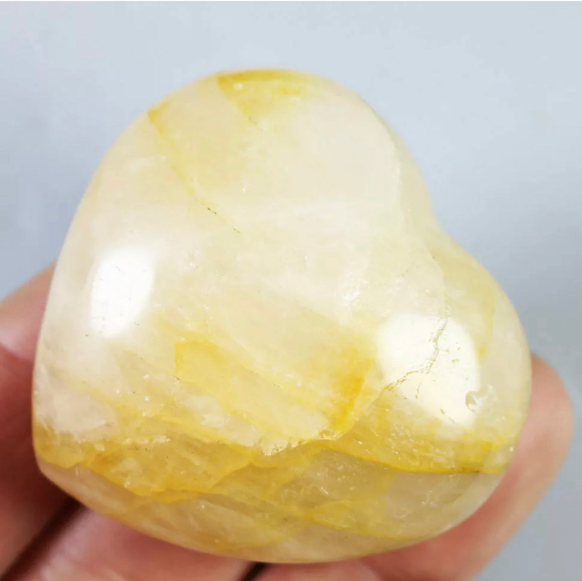 NATURAL Yellow PHANTOM MULTI-INCLUSIONS Rainbow CRYSTAL Heart Palm Stone