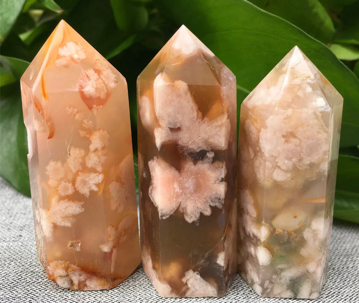 Natural Cherry Blossom Agate Wand Point