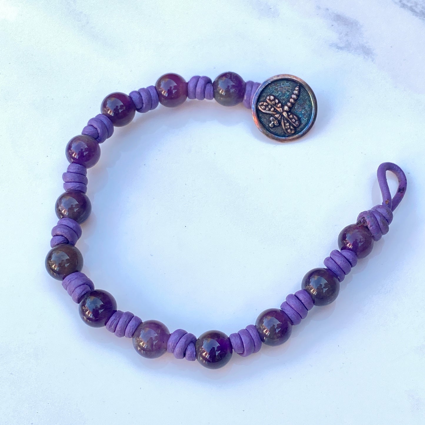 Amethyst gemstone genuine leather Bracelet