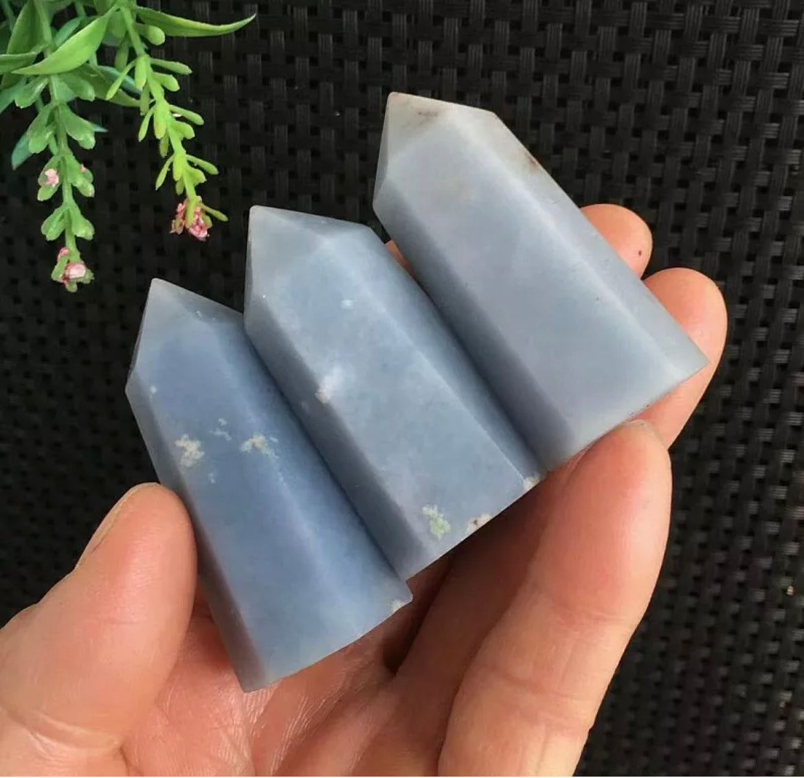 Natural Angelite gemstone tower-point Wand