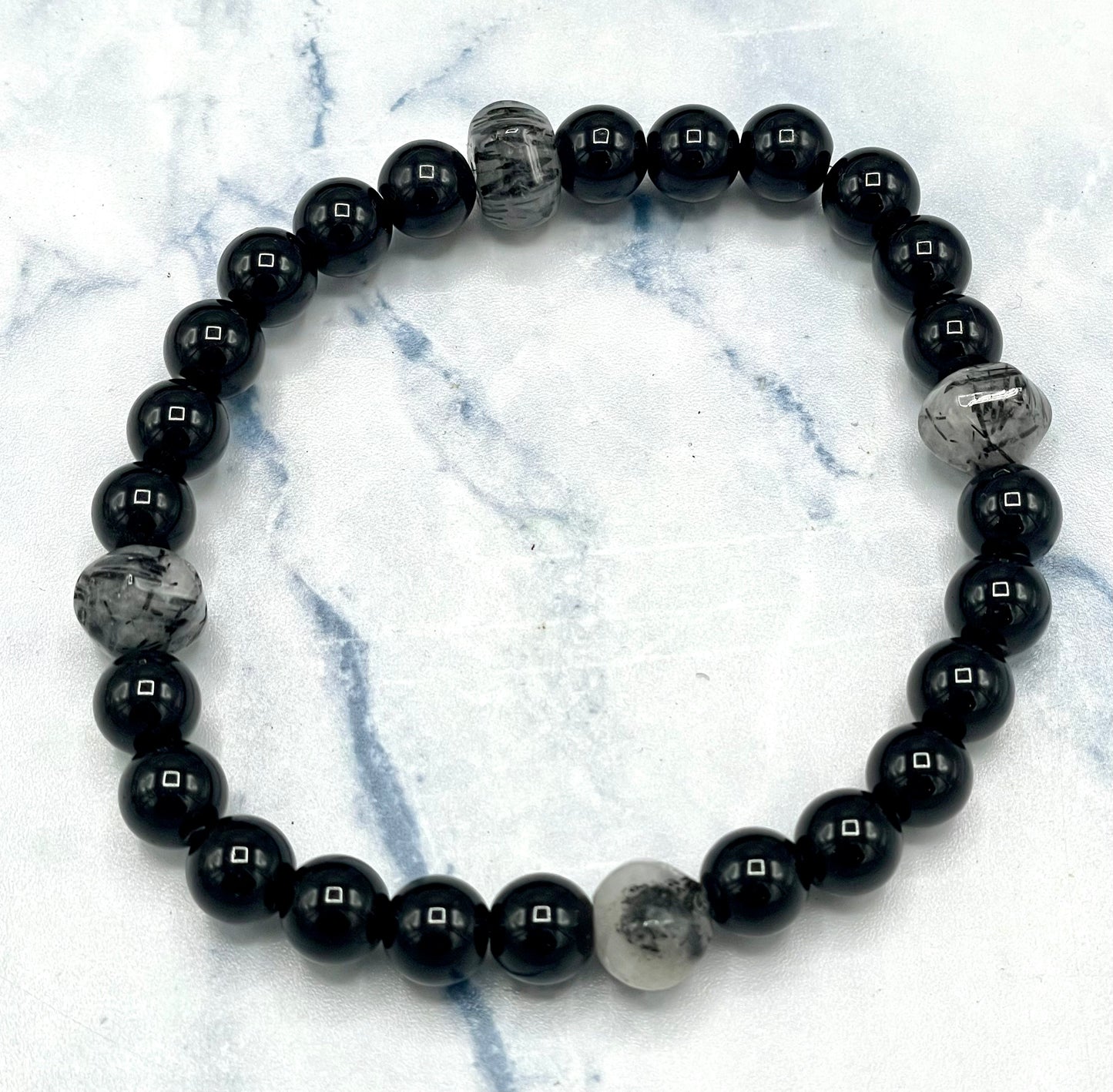 Black Onyx gemstone and Tourmaline Quartz Bracelet