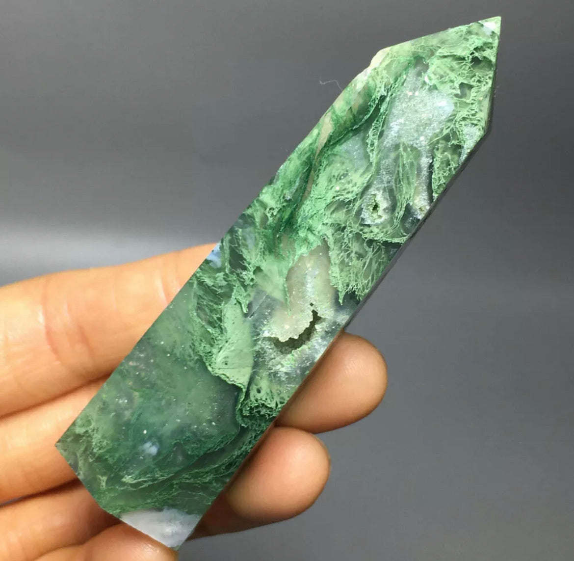 NATURAL moss agate gemstone tower Wand