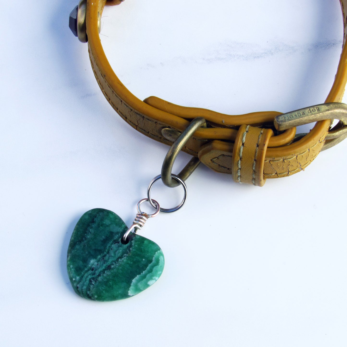 Green Argentina Rhodonite wrapped in Sterling Silver Pet Collar Charm