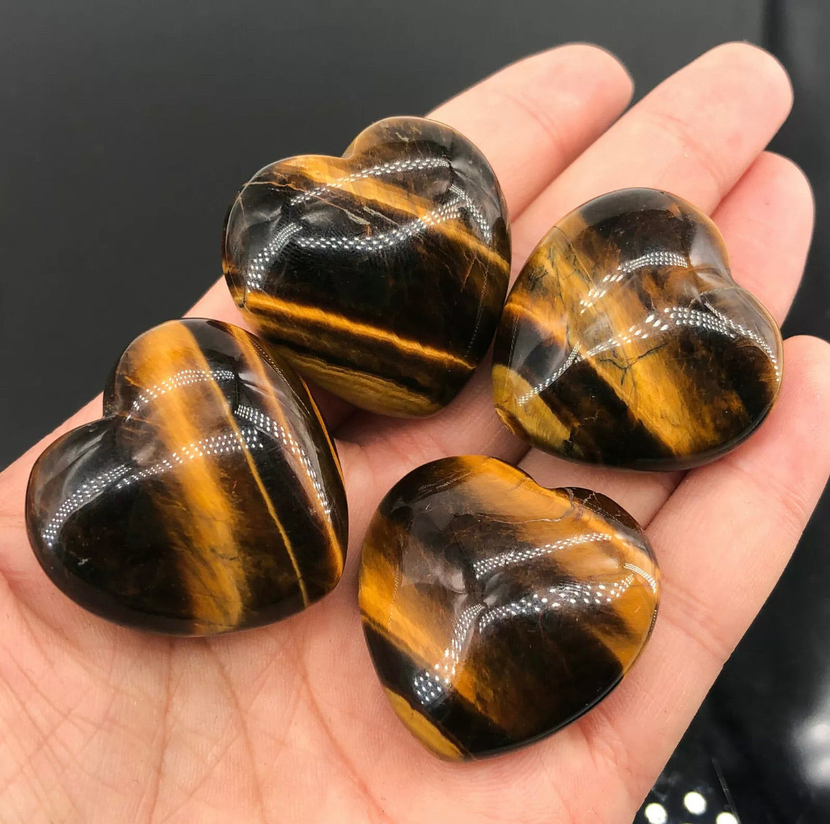 Natural Tiger-Eye gemstone Puffy Palm Stone Heart