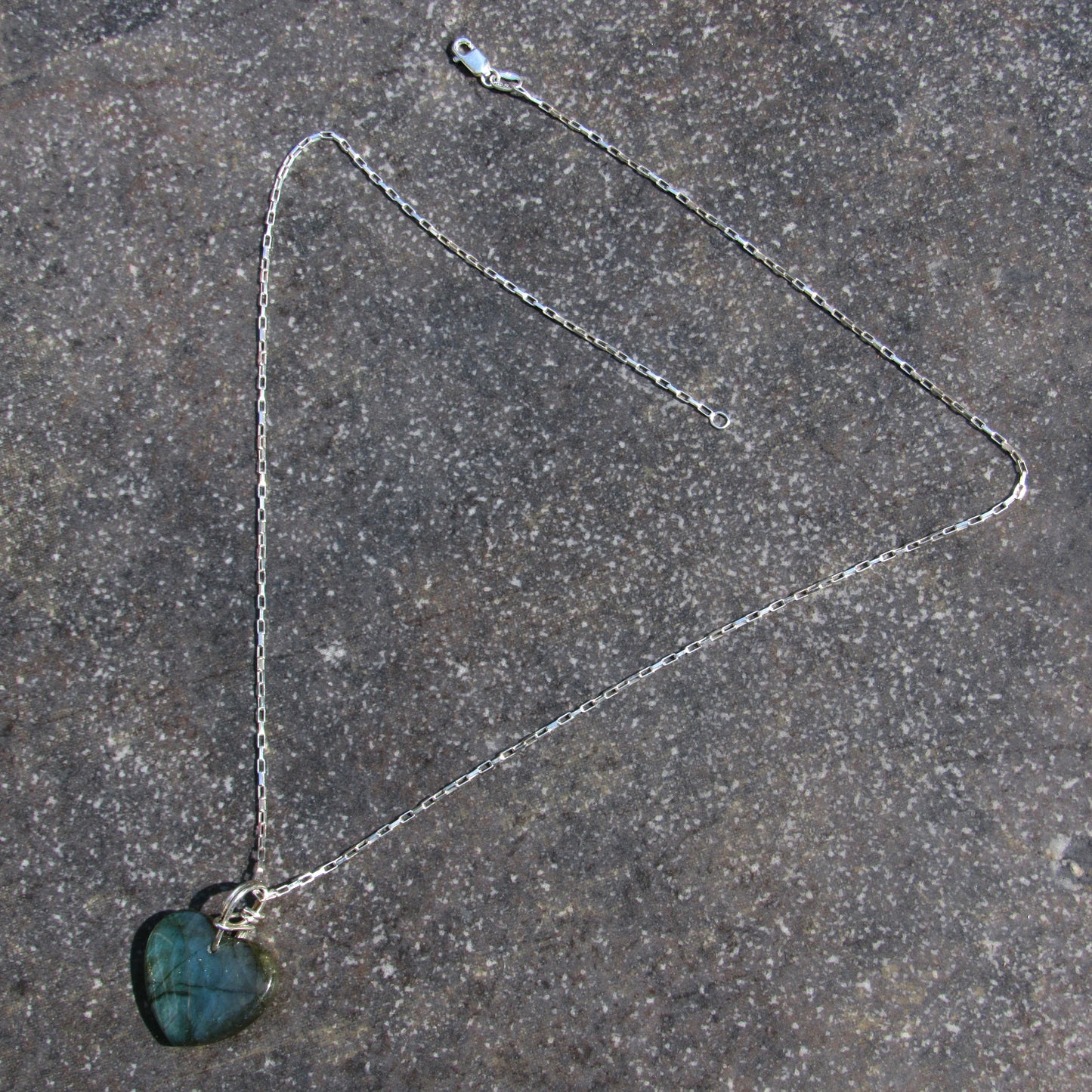 Labradorite Heart Hand Wrapped with Sterling Silver on Sterling Silver Chain