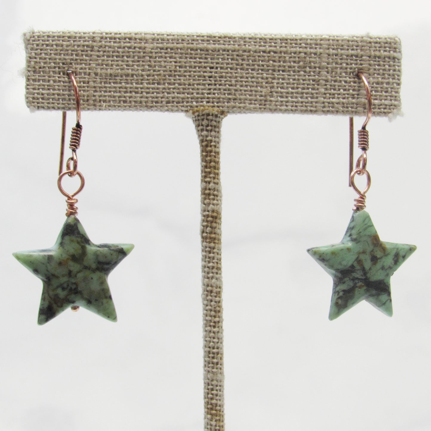 African Turquoise on Hand wrapped Genuine Copper Drop Earrings