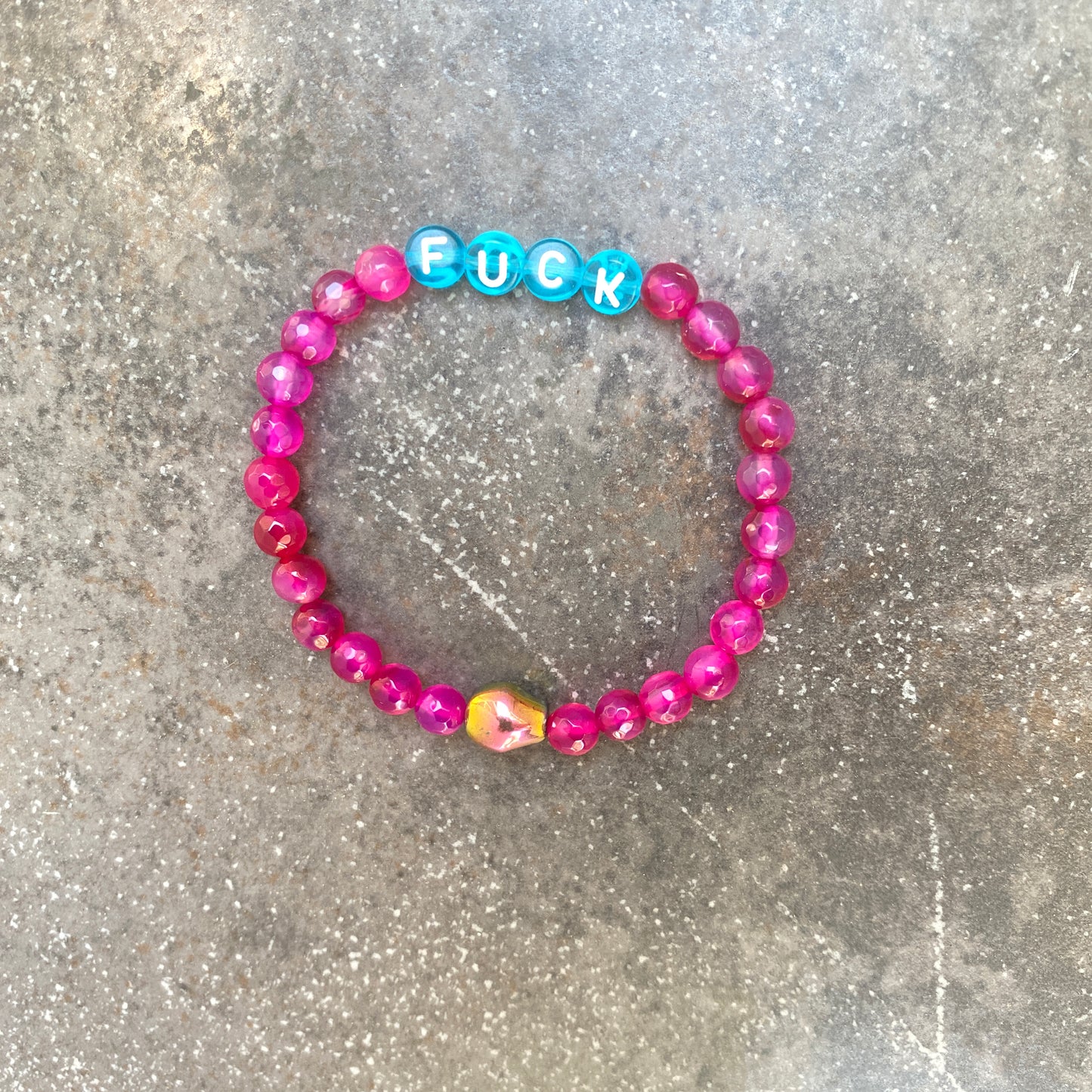 Women’s Pink Agate and Hematite Skull Gemstone "Curse" Stretch Bracelet